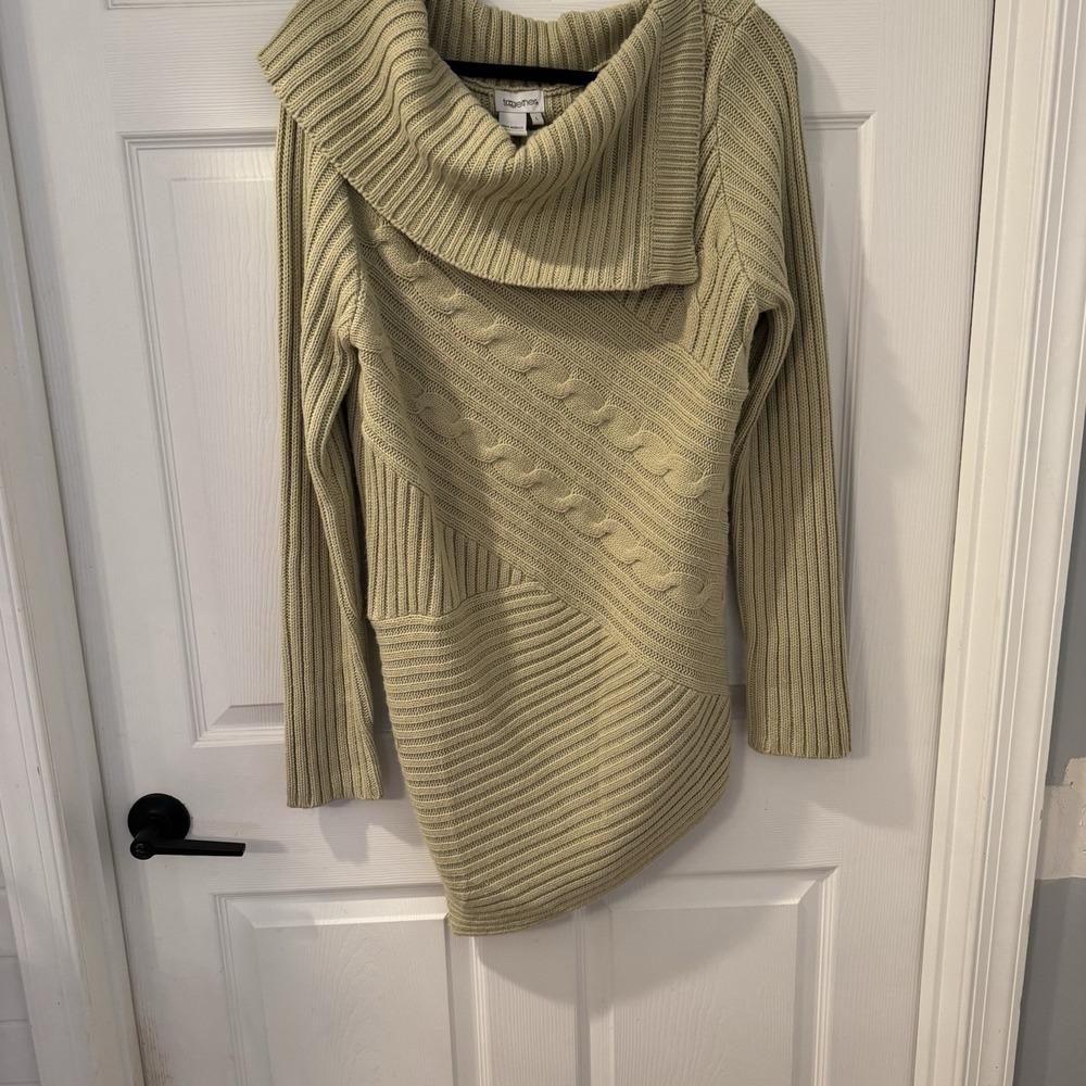 Womens Sz L Ribbed Cowl Neck Long Sleeve Sweater Beige Cabincore Cozy‎ Soft